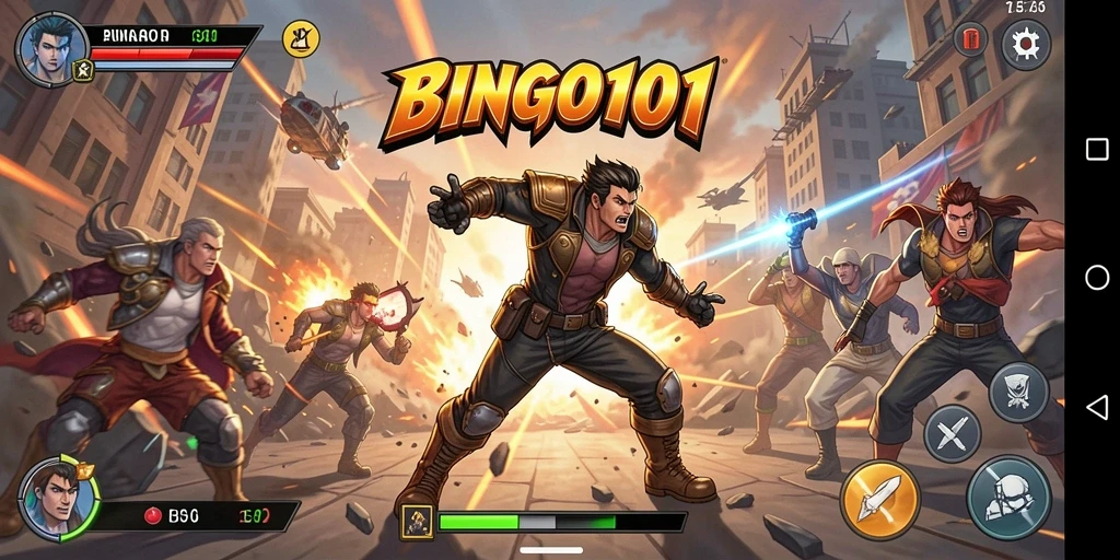 Tangkapan layar BINGO101 menunjukkan aksi seru dalam pertempuran.