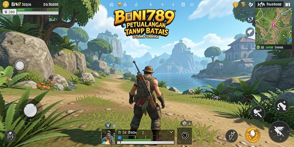 Tangkapan layar gameplay BNI789 yang menampilkan eksplorasi dunia terbuka.