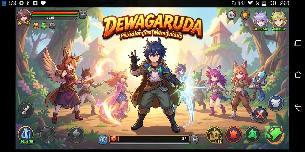Screenshot gameplay DEWAGARUDA menampilkan aksi seru dengan karakter Anime.