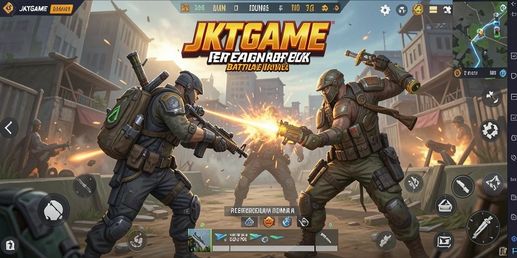 Tangkapan layar utama JKTGAME menampilkan intense gameplay Battle Royale.