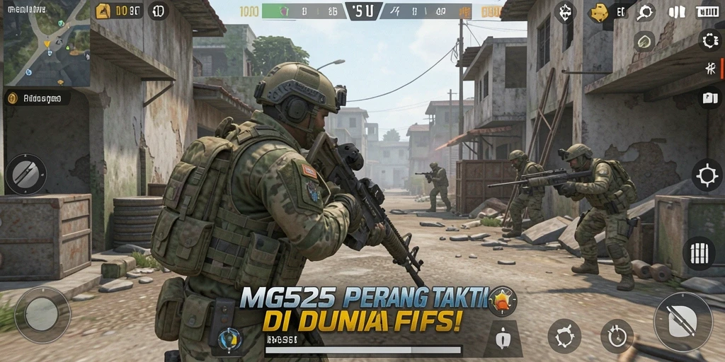 Screenshot gameplay MG525 menampilkan pertempuran sengit di medan perang.