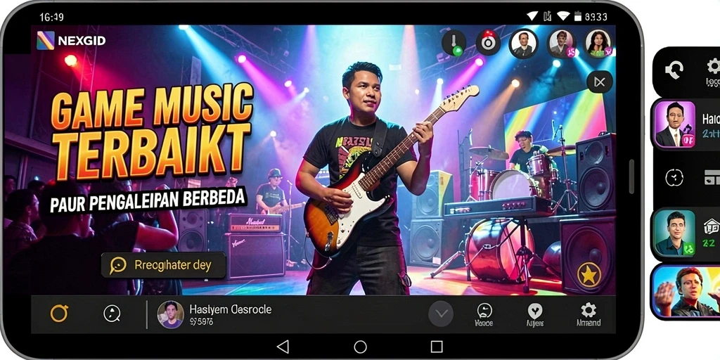 Tampilan gameplay interaktif di NEXGID dengan musik yang menggugah semangat.