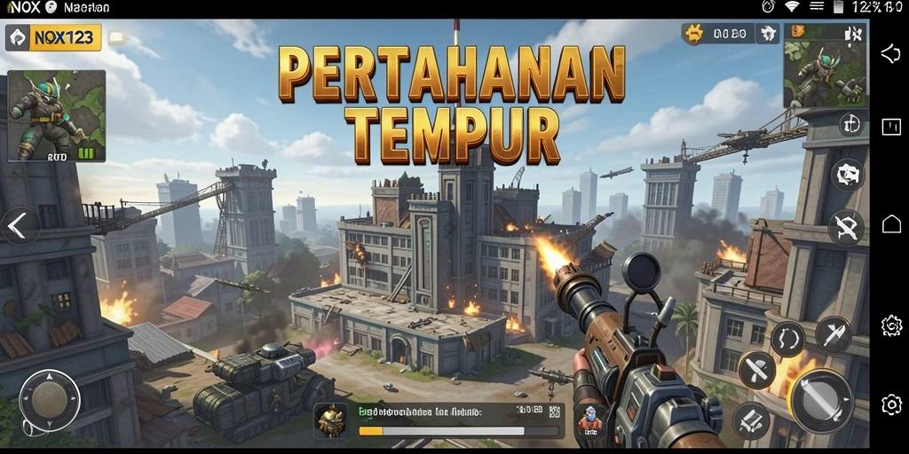 Tampilan epik gameplay Tower Defense di NOX123 dengan berbagai menara.