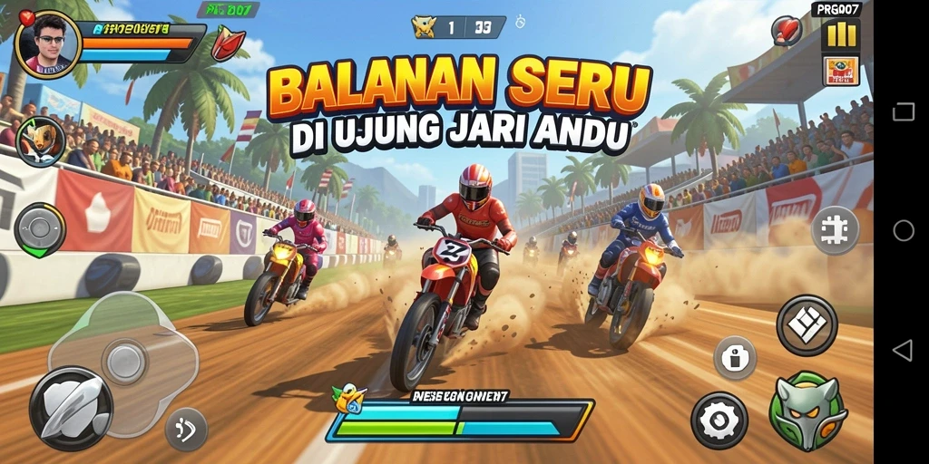Tangkapan layar utama menampilkan aksi mendebarkan balapan di PRG007.
